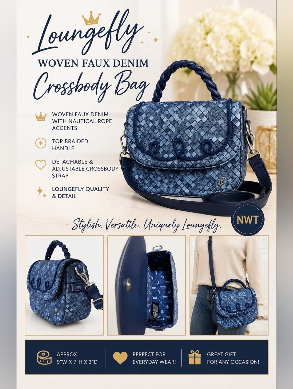 Loungefly Woven Faux Denim Crossbody Bag - NWT